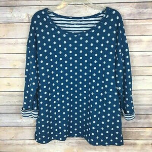 Talbots teal blue with white polka dot pullover top
